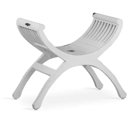 Estila Designová masivní bílá jednomístná lavice Forja se sehnutým sedadlem 62 cm
