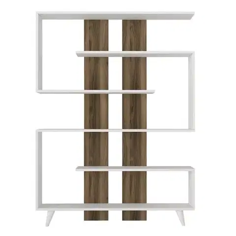 Knihovna Rain - White, Walnut