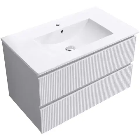 CERANO Koupelnová skříňka Carole bílá matná rýhovaná + keramické umyvadlo Todo bílá lesklá 81x50x46,5  CER-037153