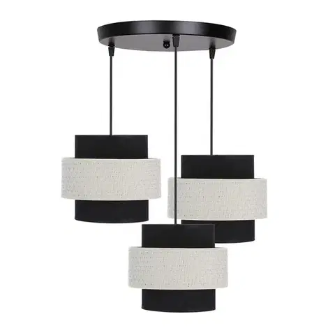 Závěsná lampa Benta černá, destička, 3x40W, stínidlo E27, černá+krémová