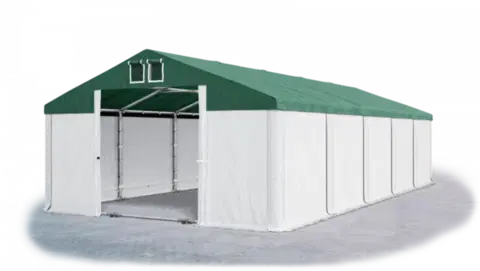 Skladový stan 5x10x2,5m střecha PVC 560g/m2 boky PVC 500g/m2 konstrukce ZIMA PLUS Zelená Bílá Bílá