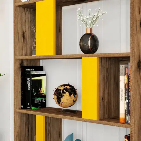 Knihovna Lima - Walnut, Yellow