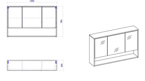 COMAD Zrcadlová skříňka 120cm 3 dvířka BORNEO COSMOS 5907441299817
