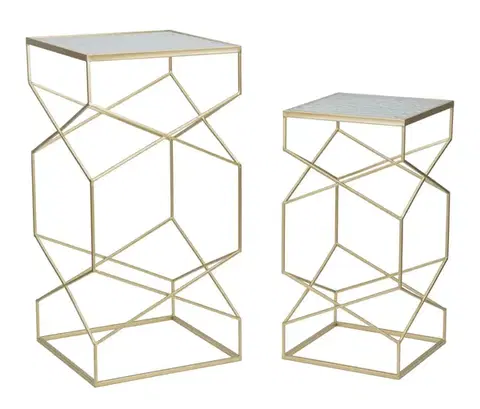 Estila Art deco sada atypických čtvercových kovových zlatých příručních stolků Bismuth se skleněnou strukturovanou deskou 100 cm