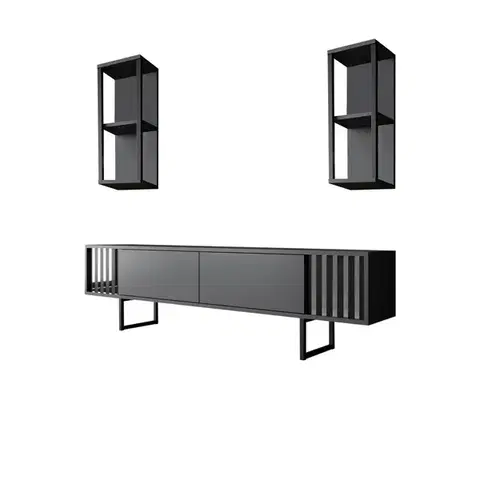 Televizní stolek s policemi Chrome Anthracite and Black