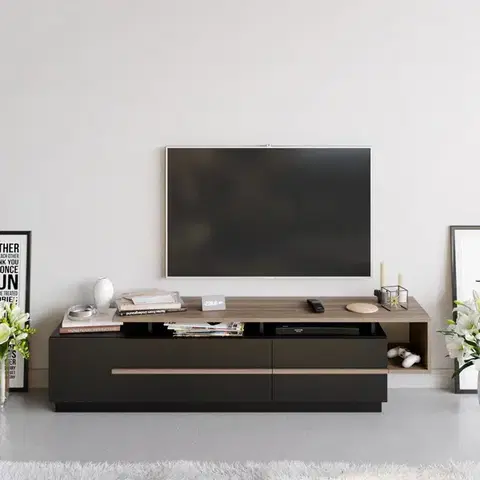 TV stolek Pia - Black, Walnut