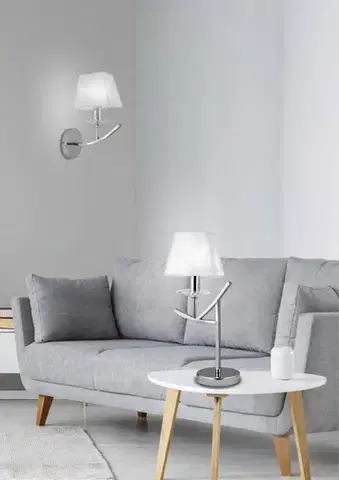 Chromová nástěnná lampa / bílé organzové stínidlo 40W E14 Valencia