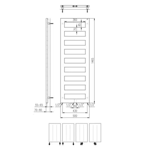 SAPHO BLOCK otopné těleso 500x1465 černá mat IR185