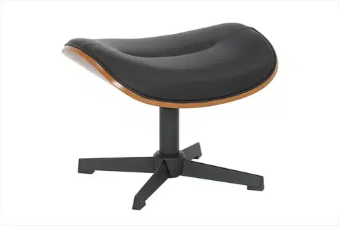 Estila Moderní designová otočná taburetka Papello s černým koženým čalouněním a kovovou nohou s hnědým topolovým obkladem 51 cm