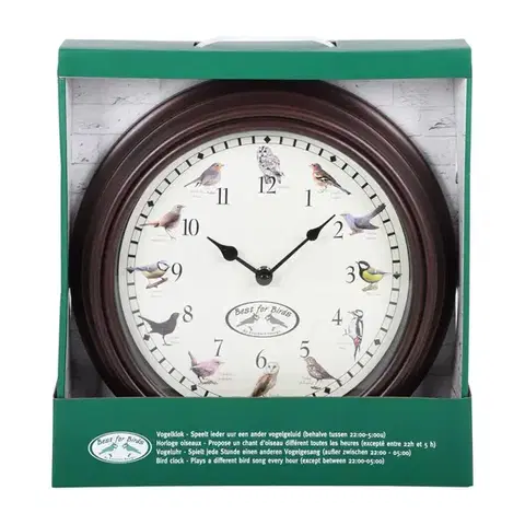 Esschert Design Hodiny se zvuky ptáků Birdse 30 cm hnědé
