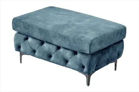 Estila Moderní chesterfield obdélníková taburetka Modern Barock se sametovým čalouněním v petrolejové modré barvě a nožičkami 95 cm