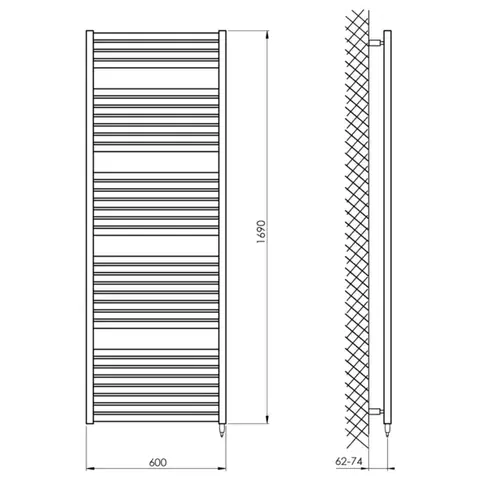 AQUALINE TONDI-E elektrické otopné těleso rovné 600x1690 800 W, černá mat DE496T