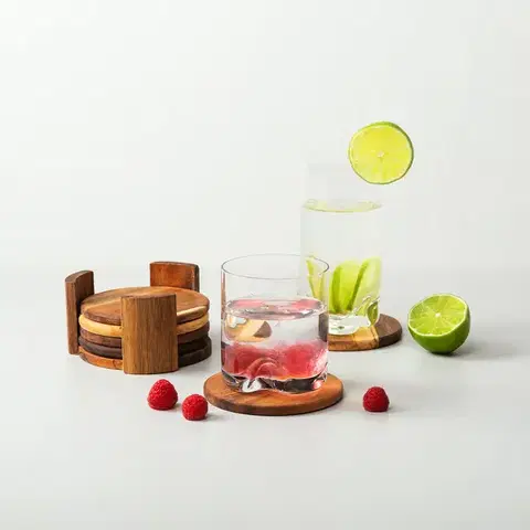 Podložky ve stojanu set 7 ks o 11,8 cm – FLOW Wooden - 593717