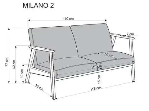 HALMAR Dvoumístná pohovka MILANO z masivu 120 cm popelavě šedá