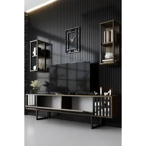 Televizní stolek s policemi Chrome Walnut and Black