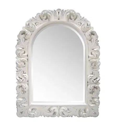 Estila Provensálské vintage bílé nástěnné zrcadlo Marzia s vyřezávaným obloukovým rámem 120 cm