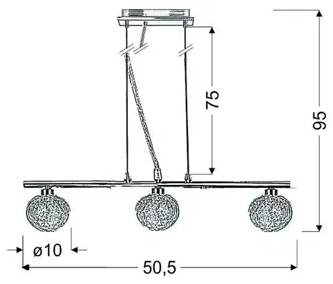 Závěsná lampa chromovaná skleněná koule v opletení 3x40W Wind