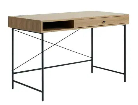 Estila Psací stůl Malmo, světlý dub/černý kov, 120 cm