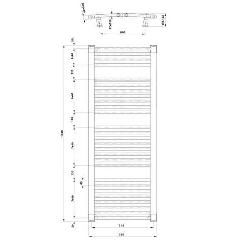AQUALINE ORBIT otopné těleso s bočním připojením 750x1320 bílá ILO37T