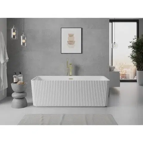 MEXEN/S Nila volně stojící vana reliéf 170 x 75, bílá, sifon a přepad zlatá kartáčovaná 52841708000-55