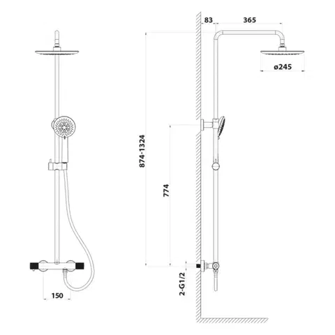 SAPHO SOLARIS sprchový sloup s termostatickou baterií, chrom/černá mat WD139CB