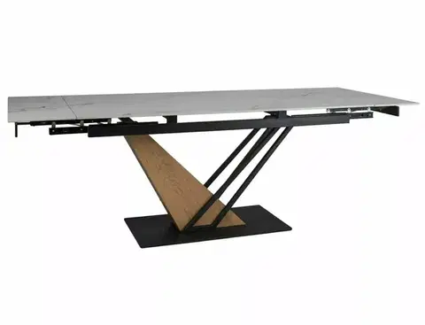 Signal Rozkládací jídelní stůl Genesis 160/220 cm bílý mramor/dub přírodní