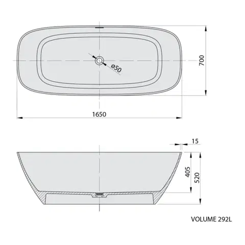 POLYSAN MEDINA volně stojící vana, solid surface, 165x70x52cm, bílá mat 92430