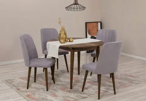 Jídelní set s rozkládacím stolem a židlemi (5 kusů) Vina 0701 - Walnut, Grey