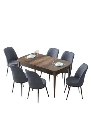 Extendable Dining Table & Chairs Set (7 Pieces) Zen - Baroque, Fume