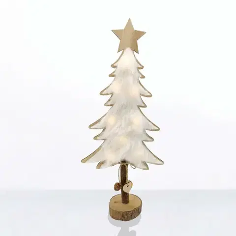 ACA Lighting dřevěná dekorace stromek s hvězdou bílá 8 MINI LED na baterie (2xAA), WW, IP20, 17.5X7X35cm X06811219