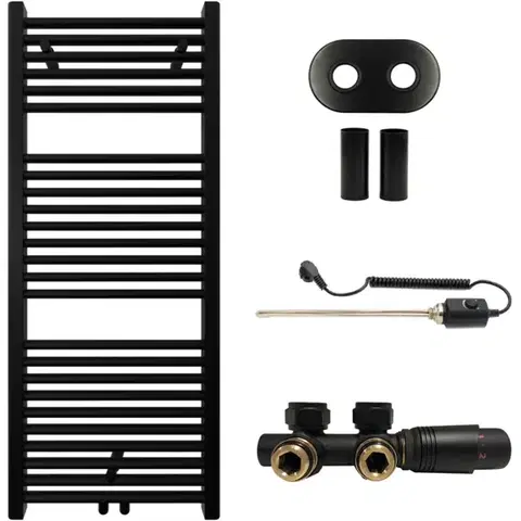 CERANO Koupelnový radiátorový set Lincoln kombinované vytápění, termo tyč středové připojení 50 mm 300W černá matná 1200x500 mm CER-663373