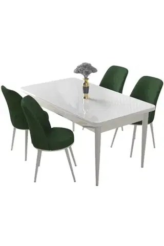Dining Table & Chairs Set (5 Pieces) Nil - White, Khaki