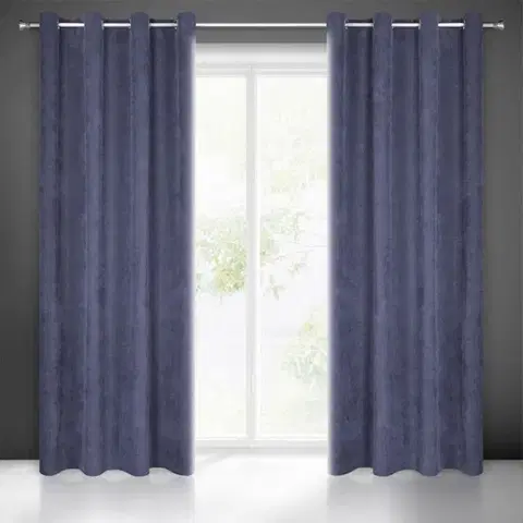 Zatemňovací manšestrový závěs modré barvy na kruhy 140 x 250 cm